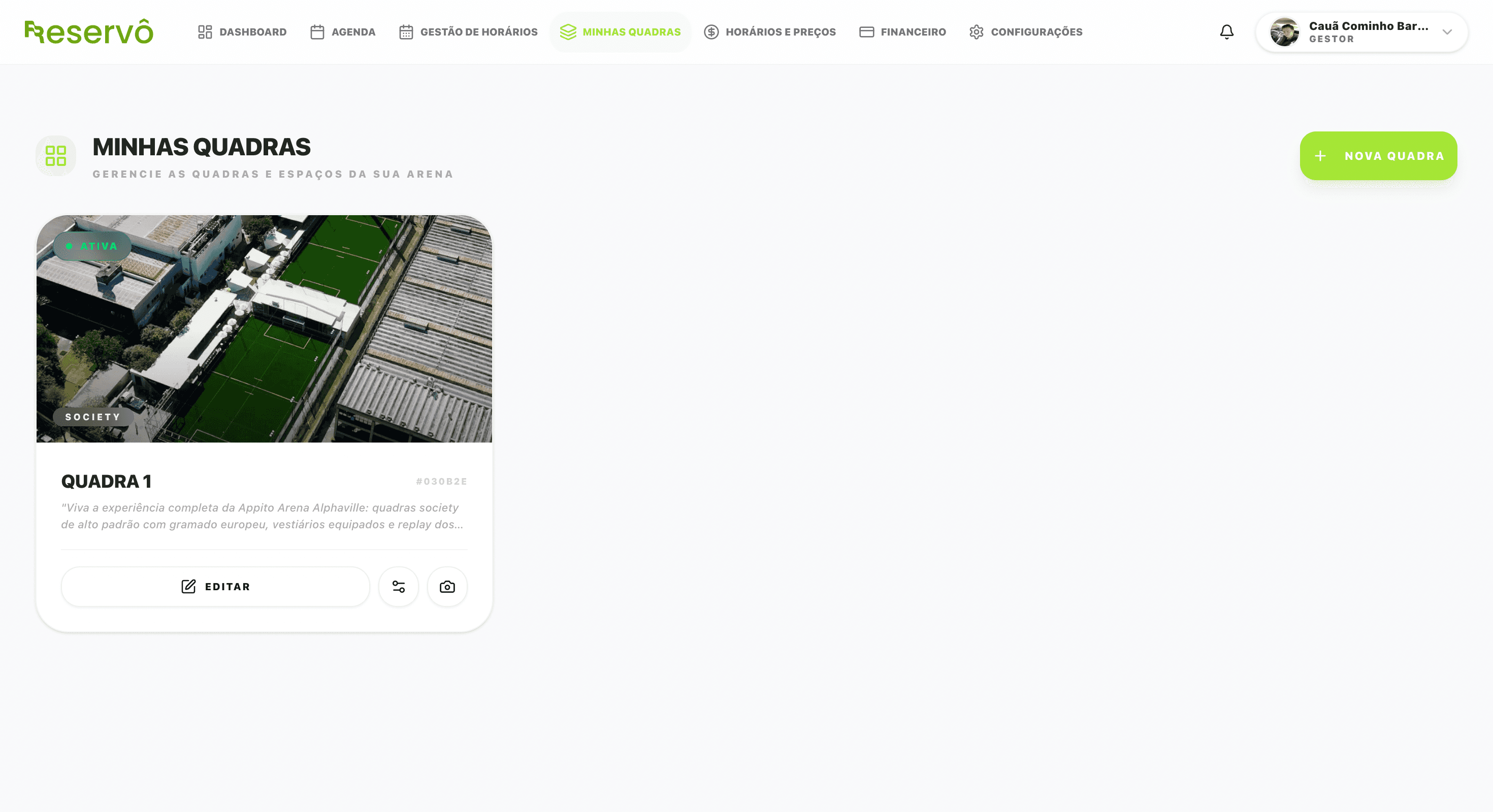 Gestão de Quadras